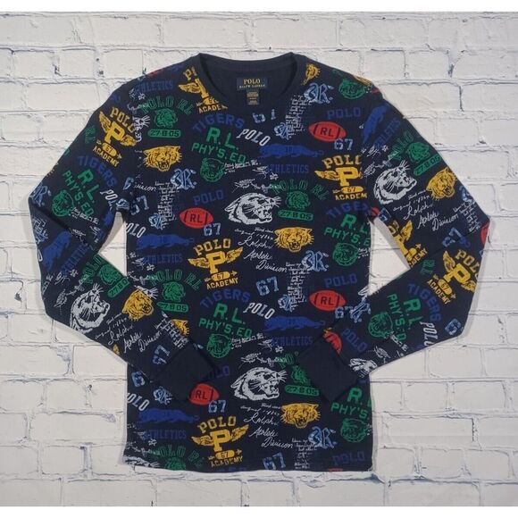 Polo Ralph Lauren Sleepwear Top Men's‎ S Academy Tiger Print Long Sleeve Thermal - Picture 1 of 3